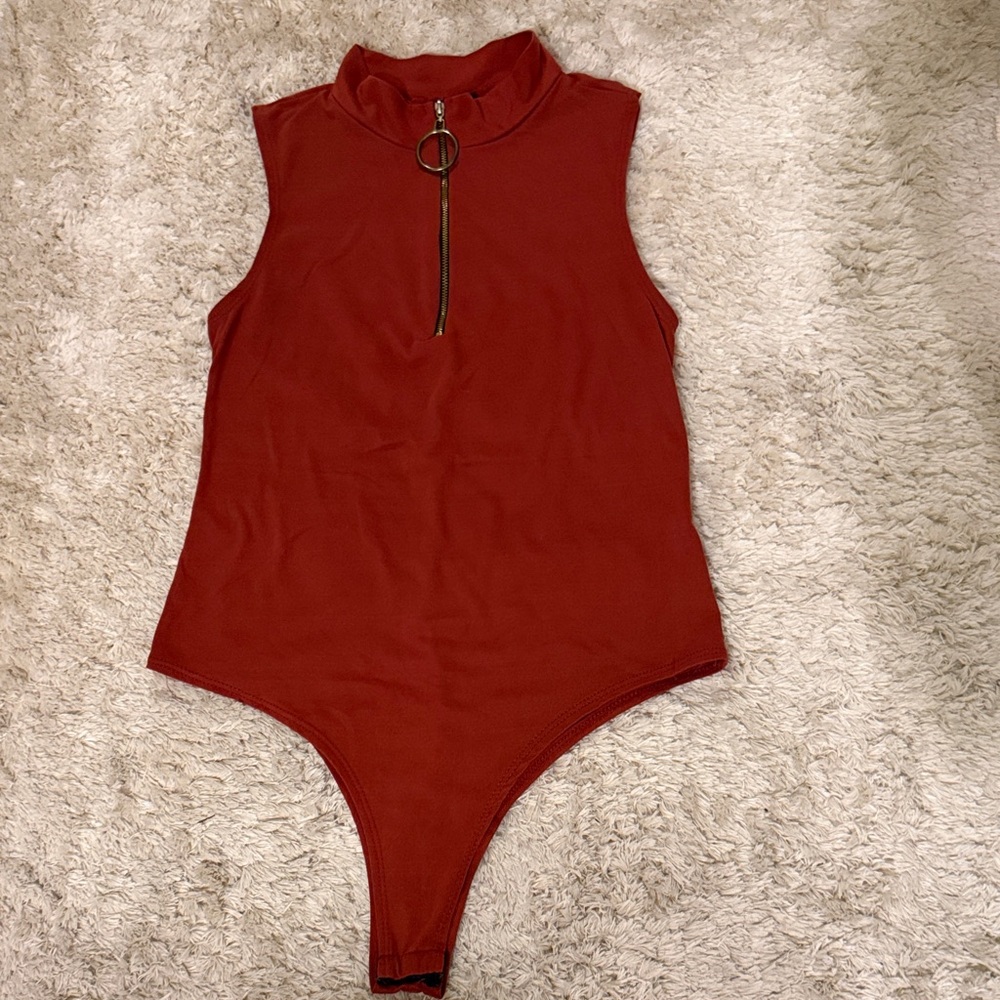 Kids Sleeveless Zip-Front One-Piece Bodysuit - Rust